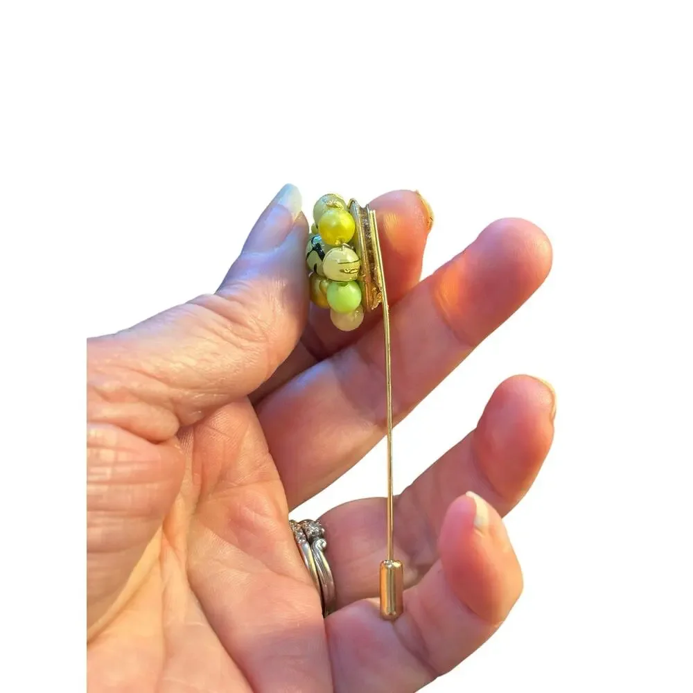 Lime Green & Yellow Bead Cluster Stick Pin Handmade from Single Vintage Earring